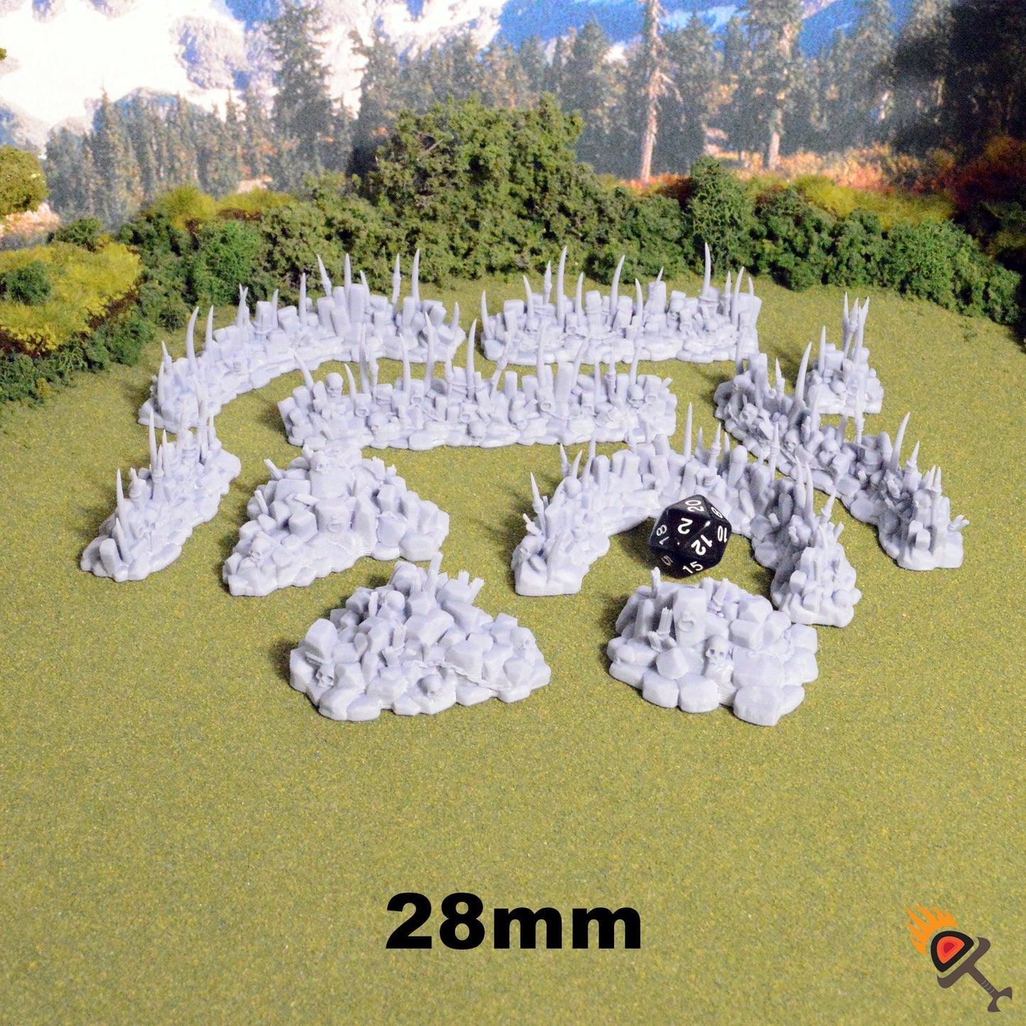 Goblin Barricades and Rubble 28mm for D&D Terrain, DnD Pathfinder Warhammer 40k Tribal Defense Walls