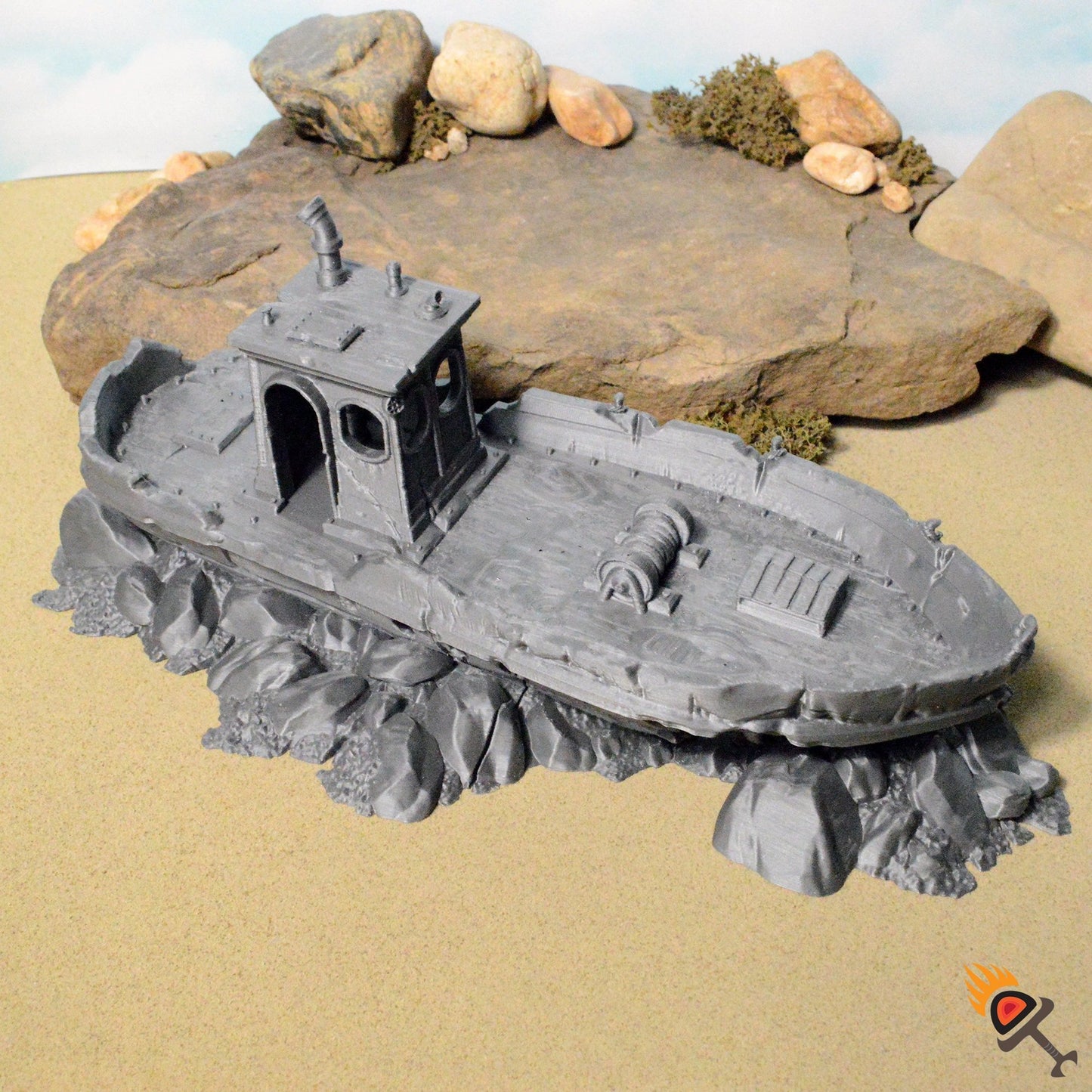 Ruined Fishing Boat 15mm 20mm 28mm 32mm for Gaslands Terrain, Fallout Urban Post Apocalyptic Wrecked Ship, This is Not a Test