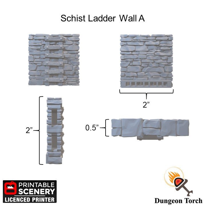 Schist Ladder Wall Tiles 28mm for D&D Terrain, Modular OpenLOCK Building Tiles, DnD Medieval Village Stone Wall Tiles