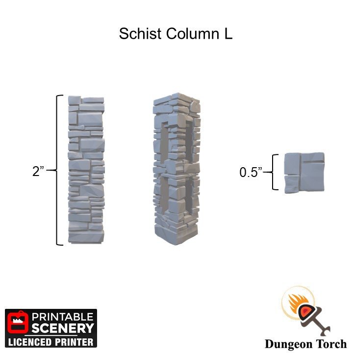 Schist Columns 28mm Sets of 4, Modular OpenLOCK Building Tiles, D&D Terrain, DnD Stone Wall Tiles