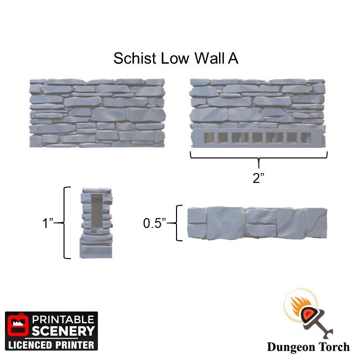 Schist Low Wall Tiles 28mm, Modular OpenLOCK Building Tiles, DnD Stone Wall Tiles, D&D Village Terrain