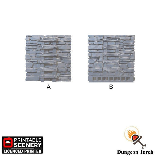 Schist Ladder Wall Tiles 28mm for D&D Terrain, Modular OpenLOCK Building Tiles, DnD Medieval Village Stone Wall Tiles