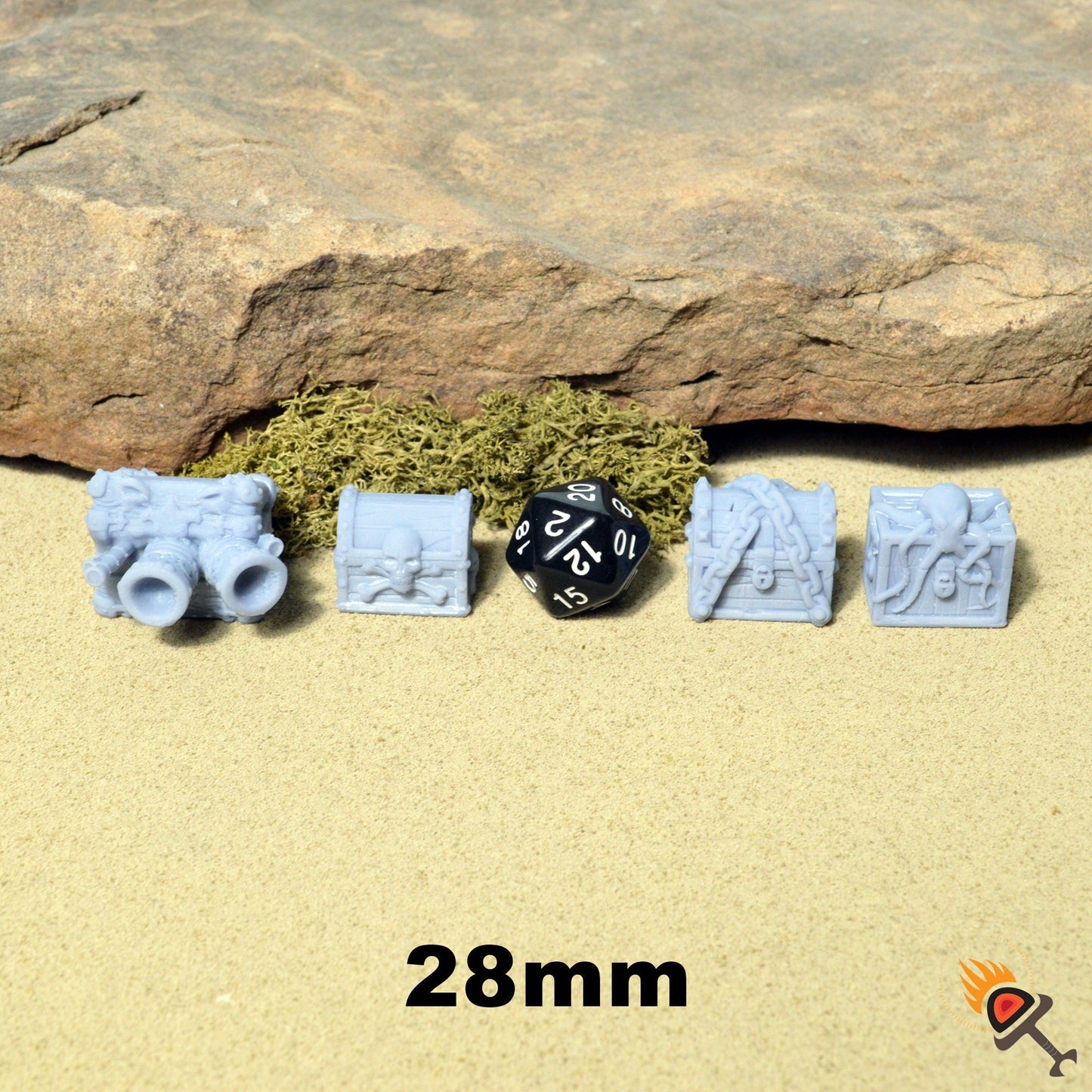 Miniature Treasure Chests 15mm 28mm 32mm for D&D Terrain, DnD Pathfinder Pirate Coastal, Depths of Savage Atoll