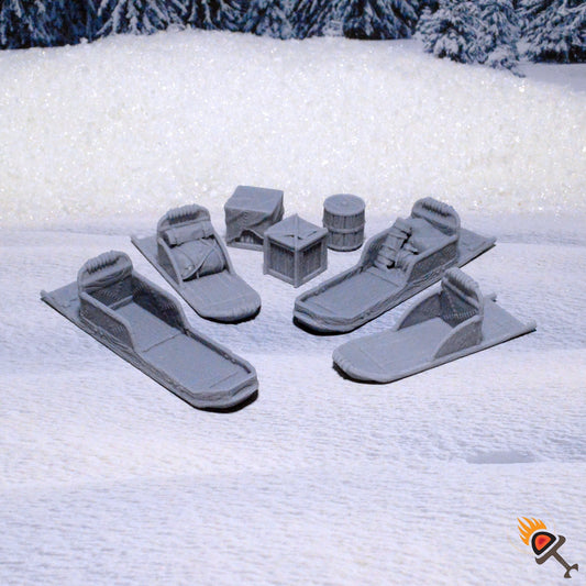 Miniature Dog Sleds and Cargo 15mm 28mm 32mm for D&D Icewind Dale Terrain, DnD Pathfinder Arctic Snowy Icy