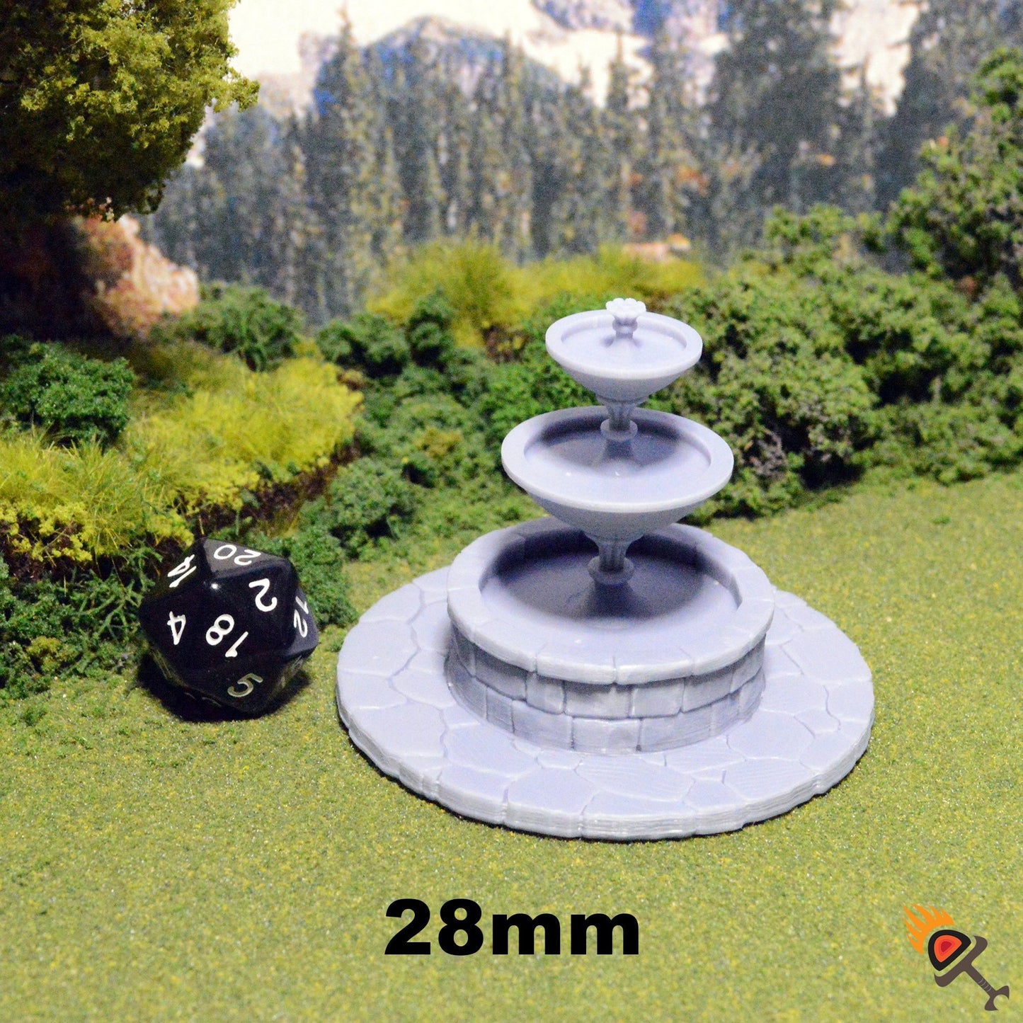 Miniature Town Square 15mm 28mm for D&D Terrain, DnD Pathfinder Miniature Water Well, Water Fountain, Billboard, Noticeboard, Quest Board