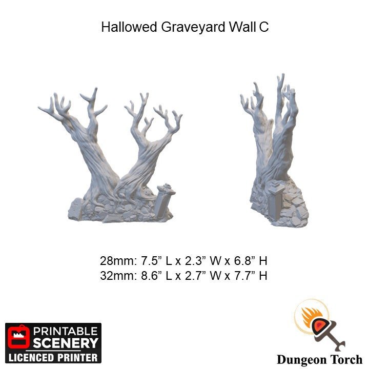Graveyard Walls for DnD Terrain 28mm 32mm, Cemetery Walls for D&D Pathfinder, Ravenloft Shadowfell Shadowfey Ruins