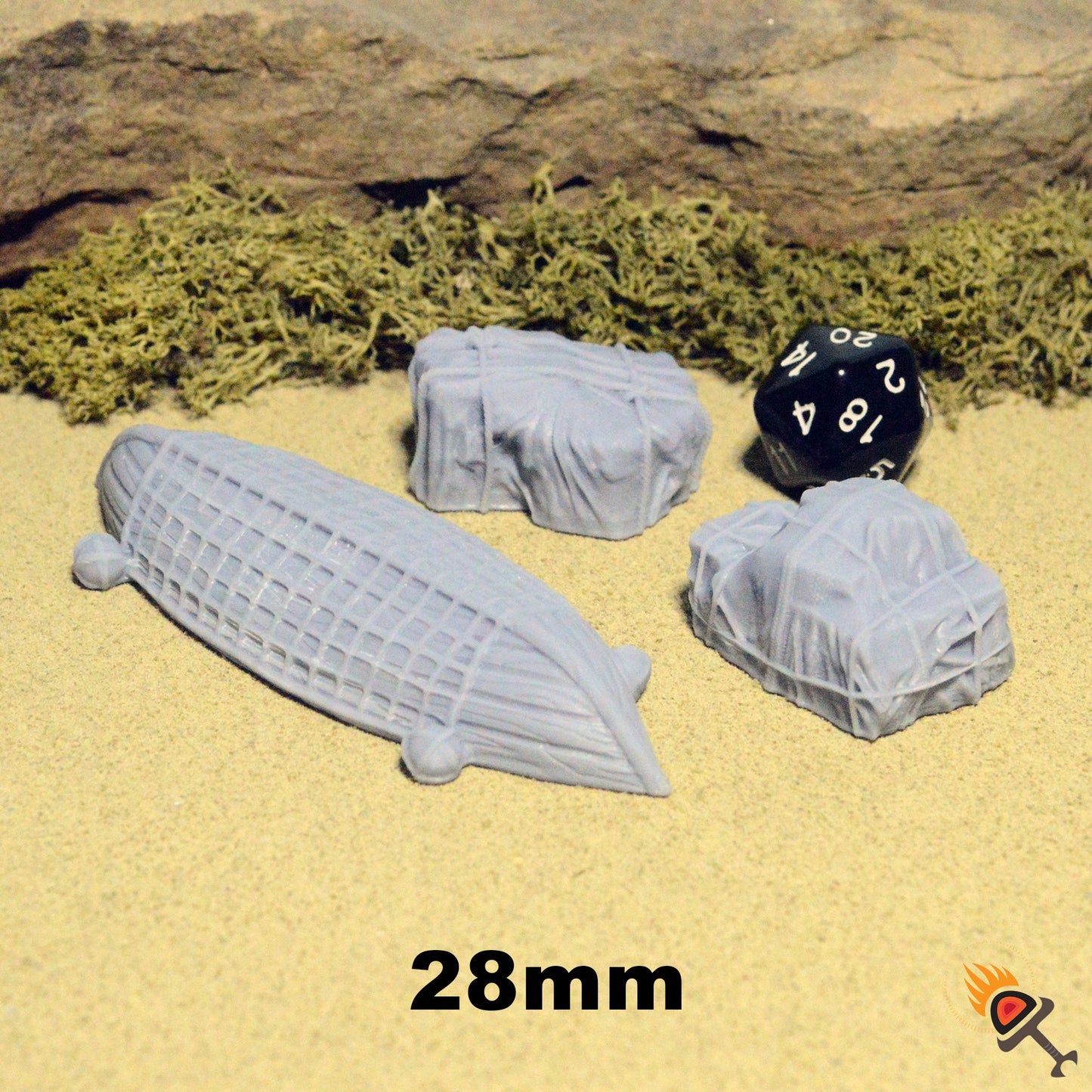 Flipped Fishing Boat and Tarped Cargo 15mm 28mm 32mm for D&D Terrain, DnD Pathfinder Pirate Coastal