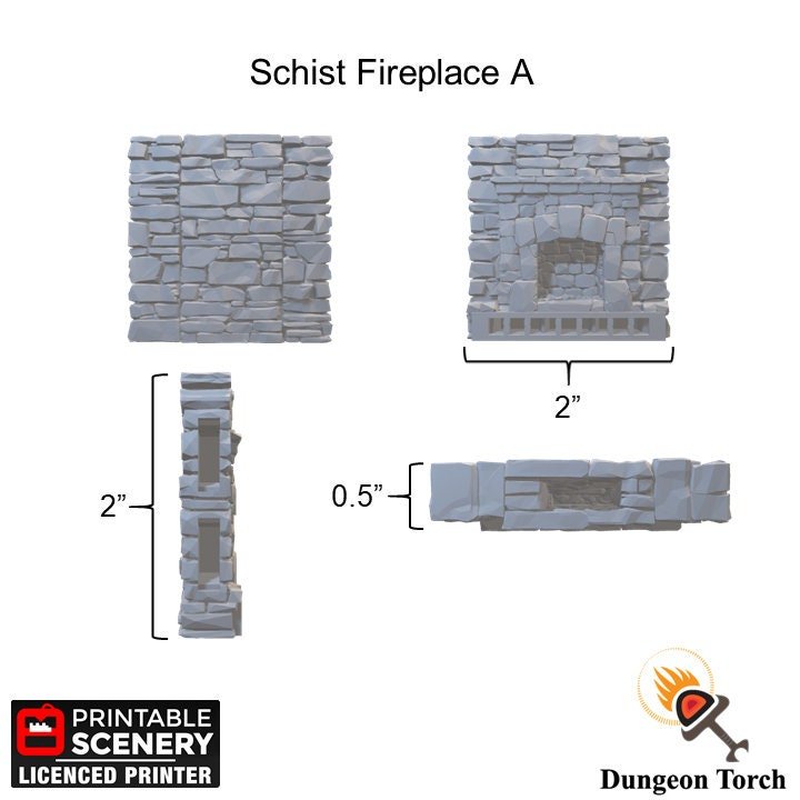 Schist Fireplace Walls 28mm for D&D Terrain, Modular Building Tiles OpenLOCK, DnD Medieval Village Stone Hearth Walls