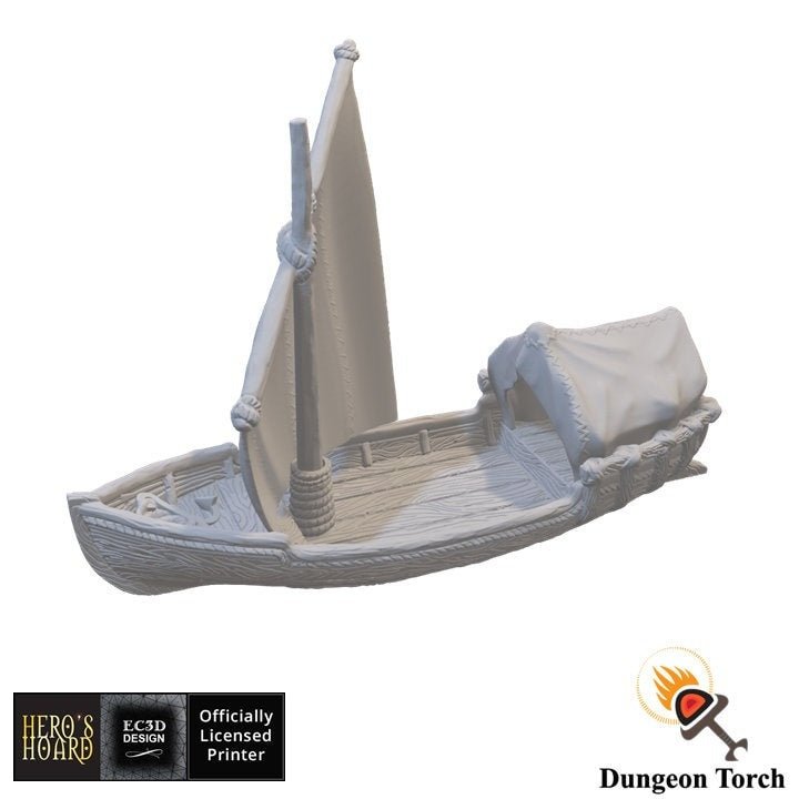Miniature Skiff 28mm 32mm for D&D Terrain, DnD Pathfinder Coastal Fantasy Pirate Boat, Blood and Plunder, Ghosts of Saltmarsh