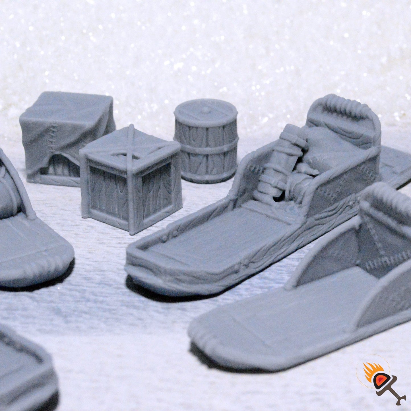 Miniature Dog Sleds and Cargo 15mm 28mm 32mm for D&D Icewind Dale Terrain, DnD Pathfinder Arctic Snowy Icy
