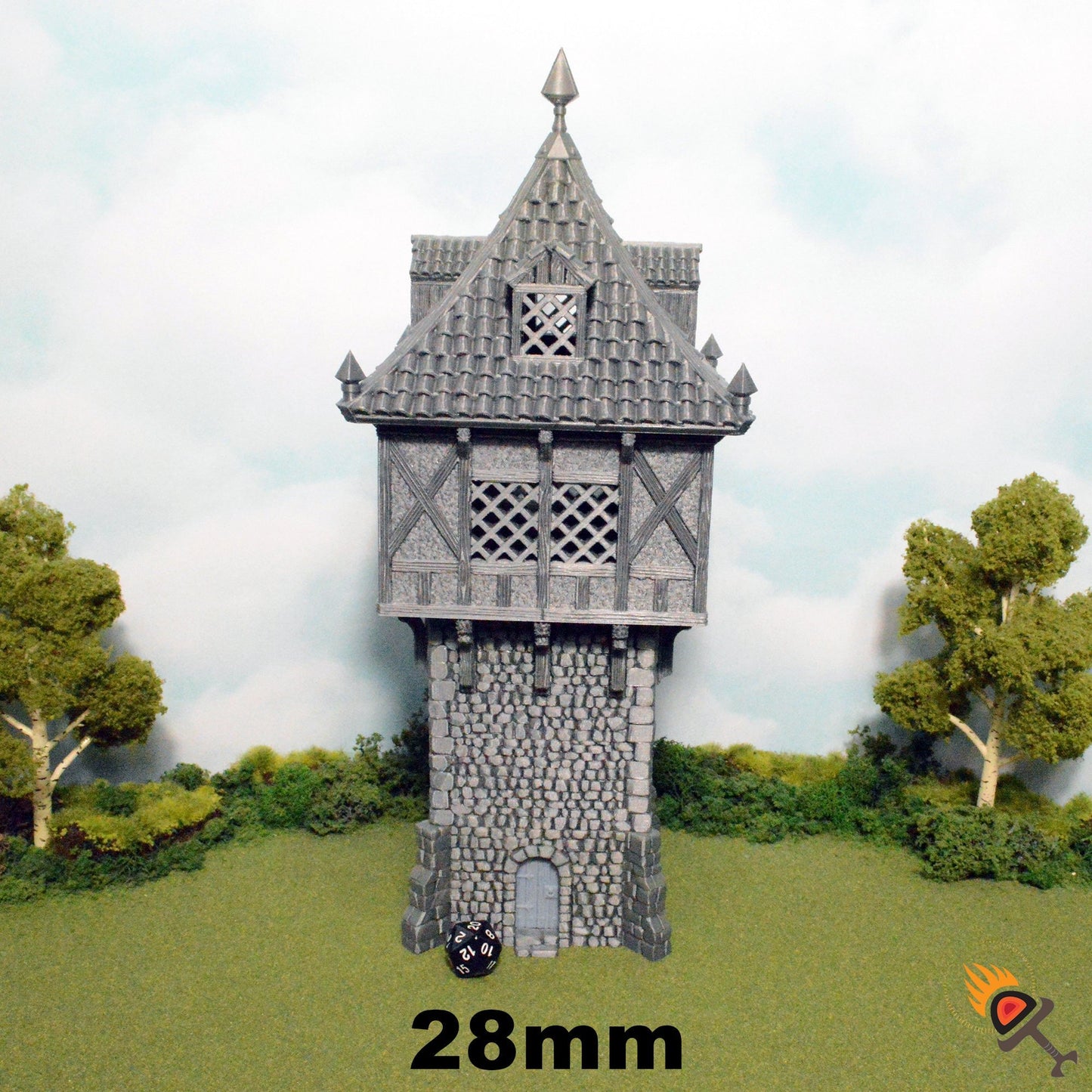 Miniature Watchtower 28mm for D&D Terrain, DnD Pathfinder Winterdale Medieval Guard Tower, Gift for Tabletop Gamers