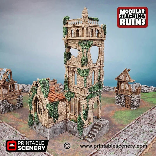 Bell Tower and Sept Ruins 15mm 28mm for D&D Terrain, DnD Ravenloft Shadowfell Pathfinder Wargame Skirmish, Gift for Tabletop Gamers