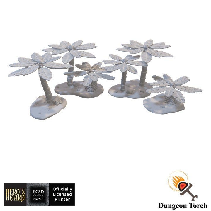 Miniature Palm Trees 15mm 28mm 32mm for D&D Terrain, DnD Pirate Cove, Pathfinder Coastal Tribal, Tropical Island Trees, Blood and Plunder