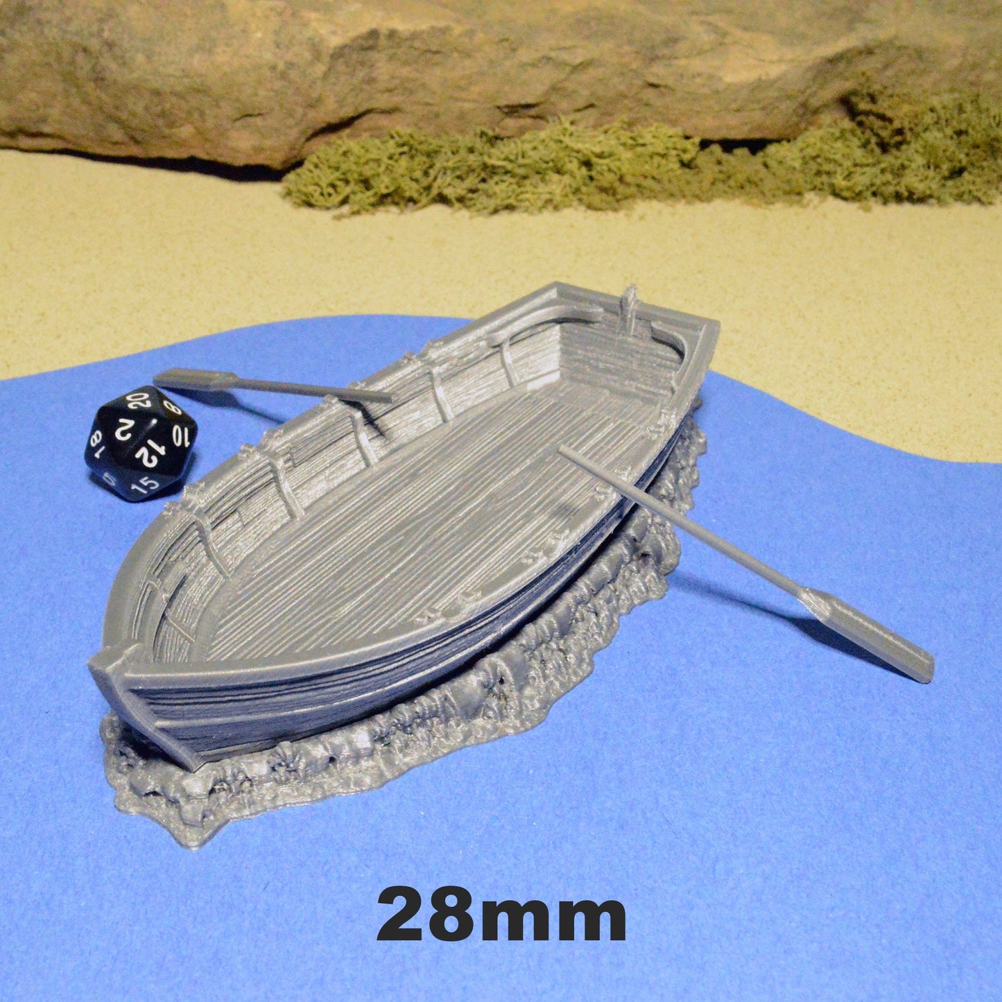 Miniature Row Boat 15mm 28mm 32mm for D&D Terrain, DnD Pathfinder Fantasy Pirate Dingy, Blood and Plunder