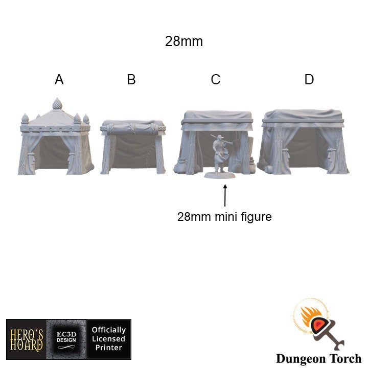 Miniature Tents 28mm 32mm for D&D Camp Terrain, DnD Pathfinder Small Market Vendor Tents, Desert Diorama Terrain, Gift for Tabletop Gamers