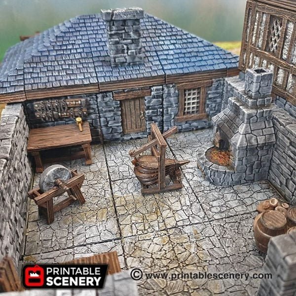 Miniature Blacksmith Tools 15mm 28mm 32mm for D&D Terrain, DnD Pathfinder Smithy Tools, Forge Anvil Bellows Workbench