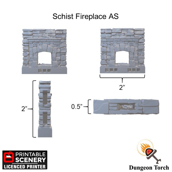 Schist Fireplace Walls 28mm for D&D Terrain, Modular Building Tiles OpenLOCK, DnD Medieval Village Stone Hearth Walls