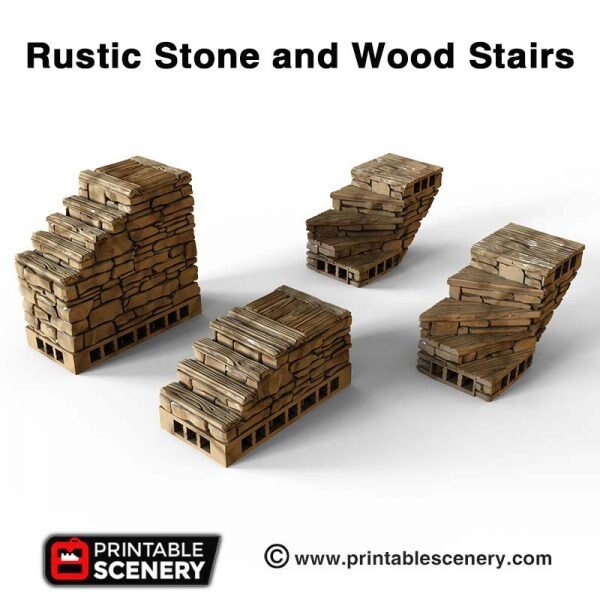 Rustic Stone and Wooden Stairs 28mm for D&D Terrain, Modular OpenLOCK Building Tiles, DnD Pathfinder Village House Stairs