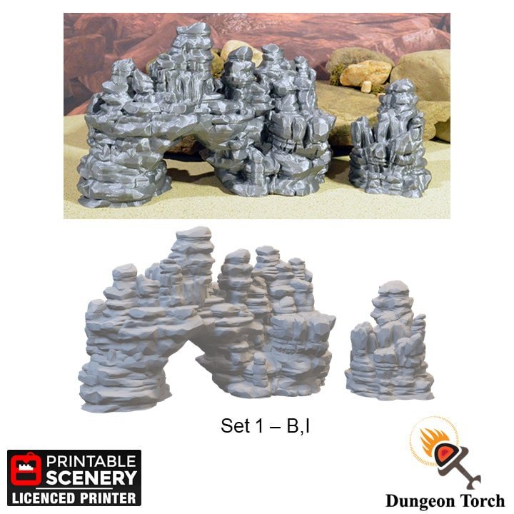 Canyon Rocks 15mm 20mm 28mm for Gaslands Terrain, Fallout Wasteland Post-Apocalyptic D&D DnD Desert Rocks