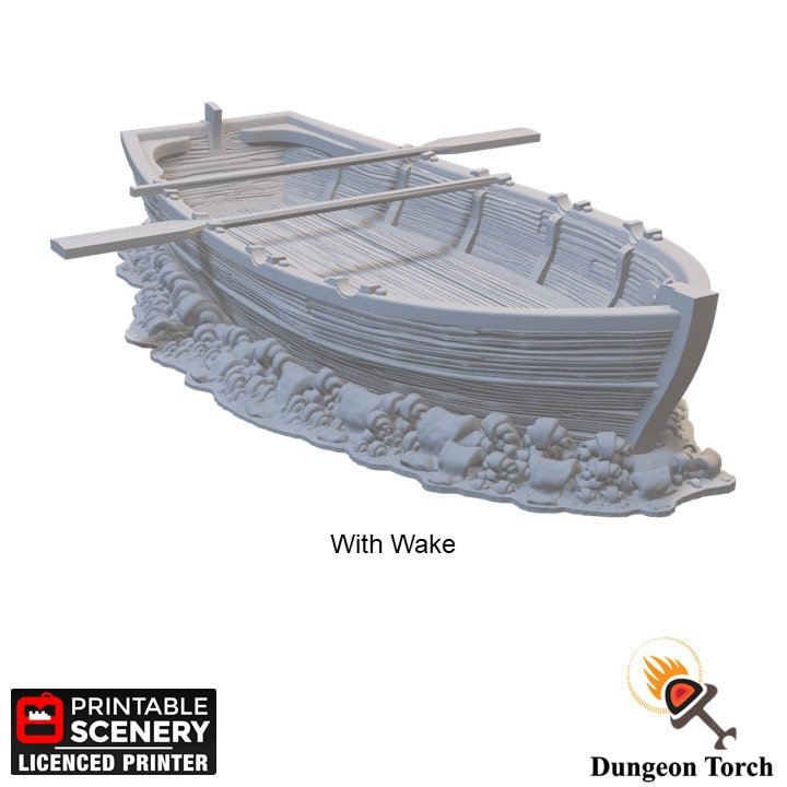 Miniature Row Boat 15mm 28mm 32mm for D&D Terrain, DnD Pathfinder Fantasy Pirate Dingy, Blood and Plunder