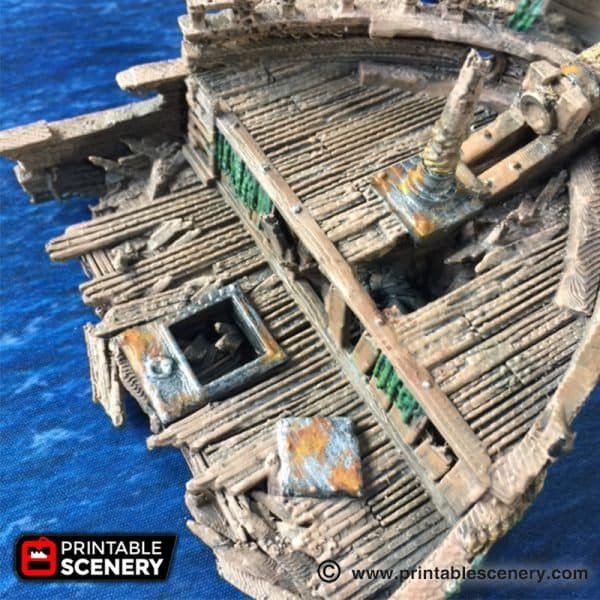 Miniature Shipwreck 15mm 20mm 28mm 32mm for D&D Terrain, DnD Pathfinder Wrecked Ship, Pirate Coastal Ruined Ship, Blood and Plunder