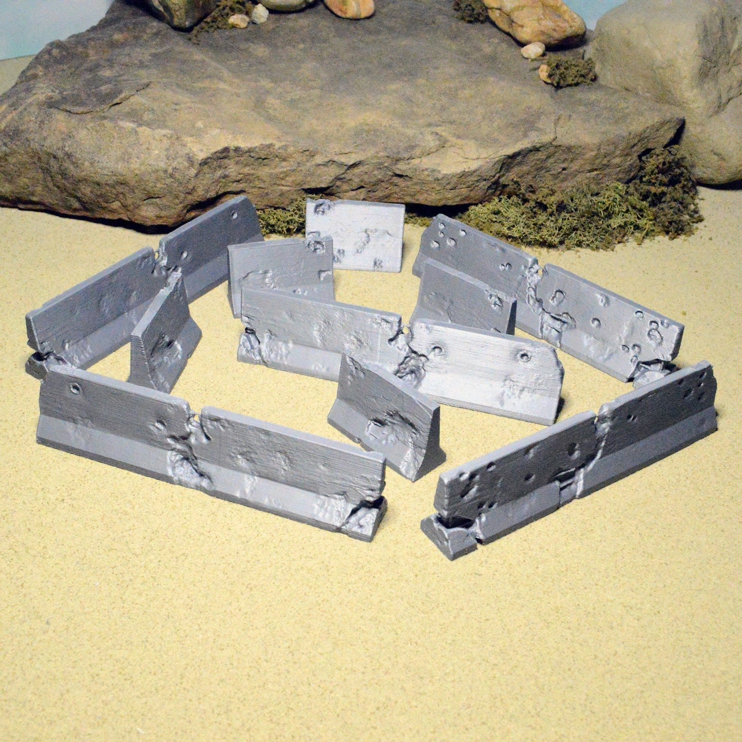 Miniature Jersey Barriers for Gaslands Terrain 15mm 20mm 28mm 32mm, Road Barriers for Urban Fallout Post-Apocalyptic, City Street Barricades
