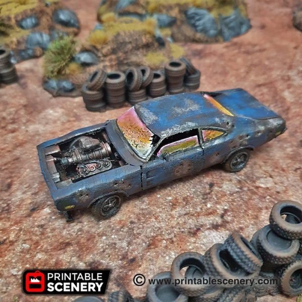 Miniature Wrecked Cars for Gaslands Terrain 15mm 20mm 28mm 32mm, Abandoned Junk Cars for Fallout Wasteland Urban Post-Apocalyptic Skirmish