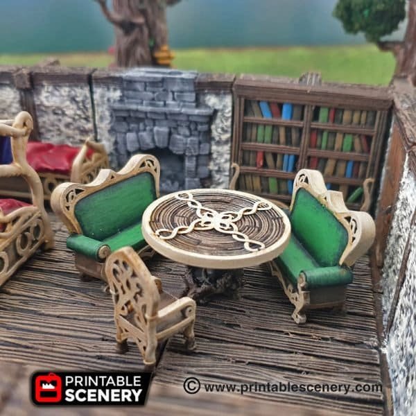 Miniature Elegant Furniture 28mm 32mm for D&D Terrain, DnD Pathfinder Elven Fantasy Beds, Tables and Chairs