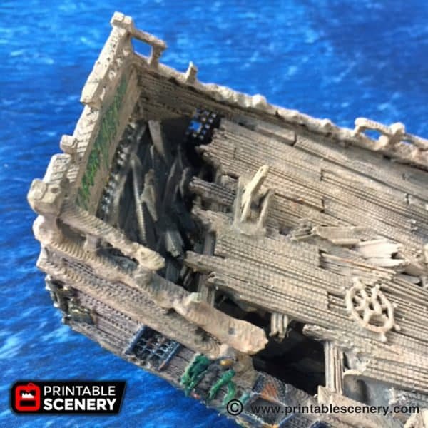 Miniature Shipwreck 15mm 20mm 28mm 32mm for D&D Terrain, DnD Pathfinder Wrecked Ship, Pirate Coastal Ruined Ship, Blood and Plunder