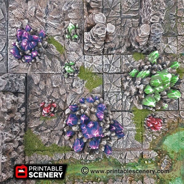 Miniature Crystal Clusters 15mm 28mm 32mm for D&D Terrain, Cavern Crystals, Ice Crystals, Icewind Dale Terrain, DnD Cavern Terrain