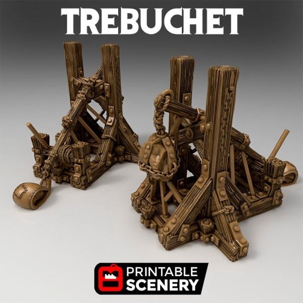 Miniature Trebuchet 15mm 28mm 32mm for Wargaming, Siege Engine for D&D DnD Warhammer 40k Skirmish Terrain, Medieval Battle Props