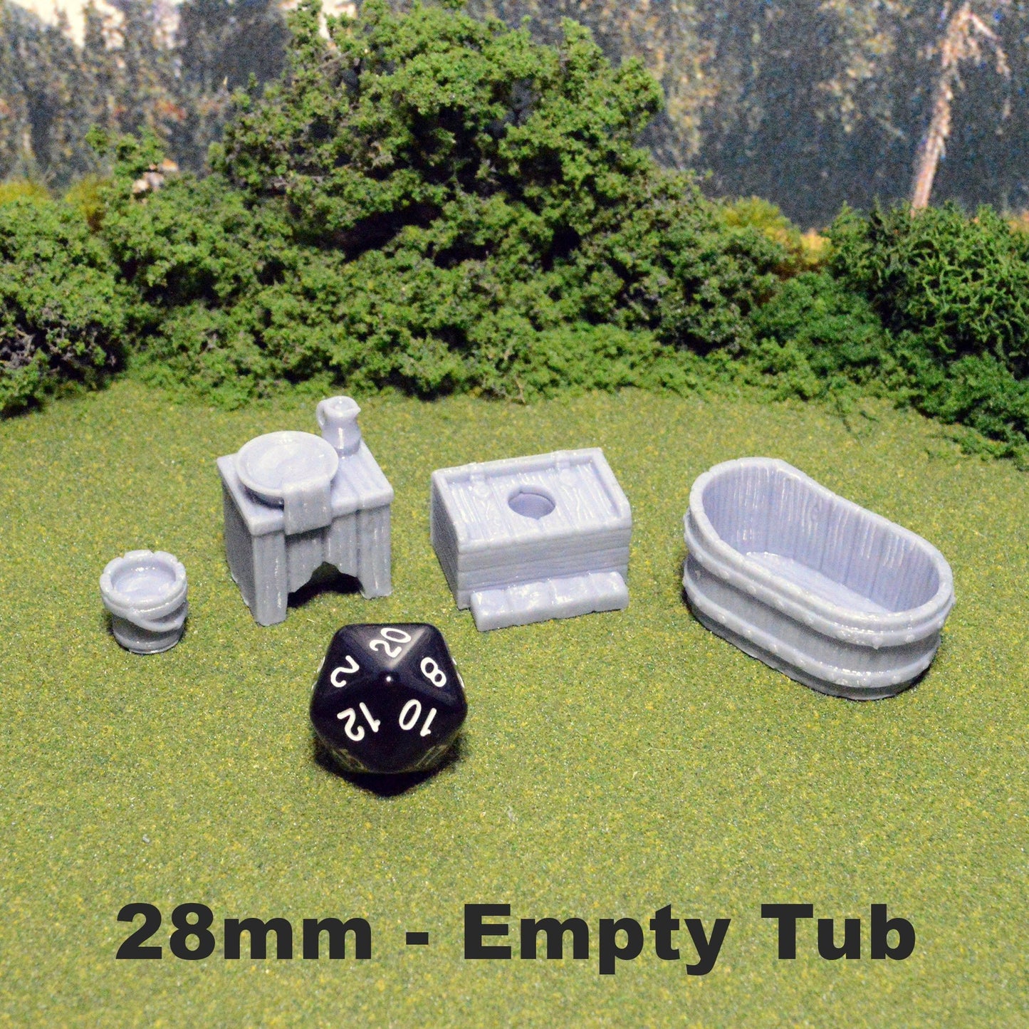 Miniature Bathroom Furniture 15mm 28mm 32mm for D&D Terrain, DnD Pathfinder Inn Tavern Furniture, Tub Privy Wash Table Bucket
