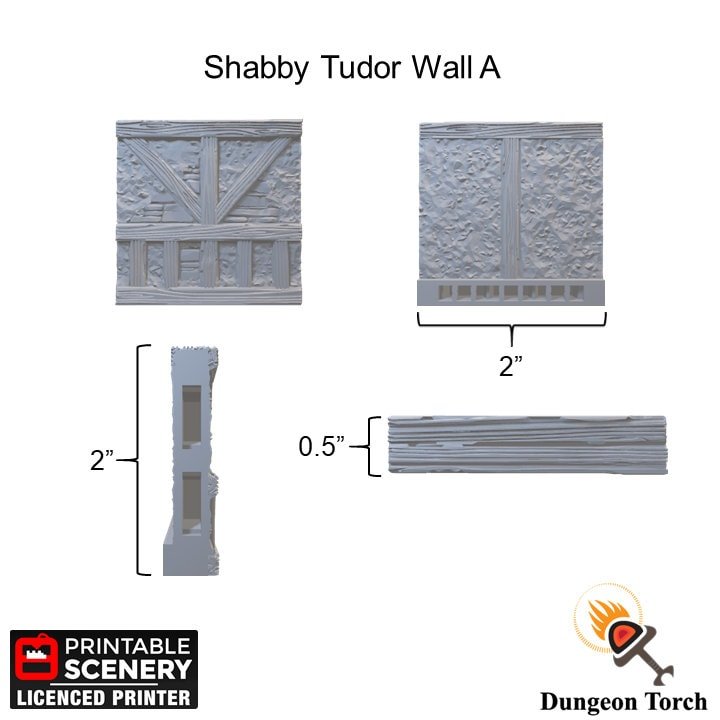 Shabby Tudor Wall Tiles 28mm, Modular OpenLOCK Building Tiles, D&D Medieval Village Terrain, DnD Stone Wall Tiles