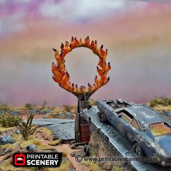 Burning Ring of Fire 15mm 20mm 28mm 32mm for Gaslands Terrain, Post Apocalyptic Wasteland Race Track Obstacle, Gift for Tabletop Gamers
