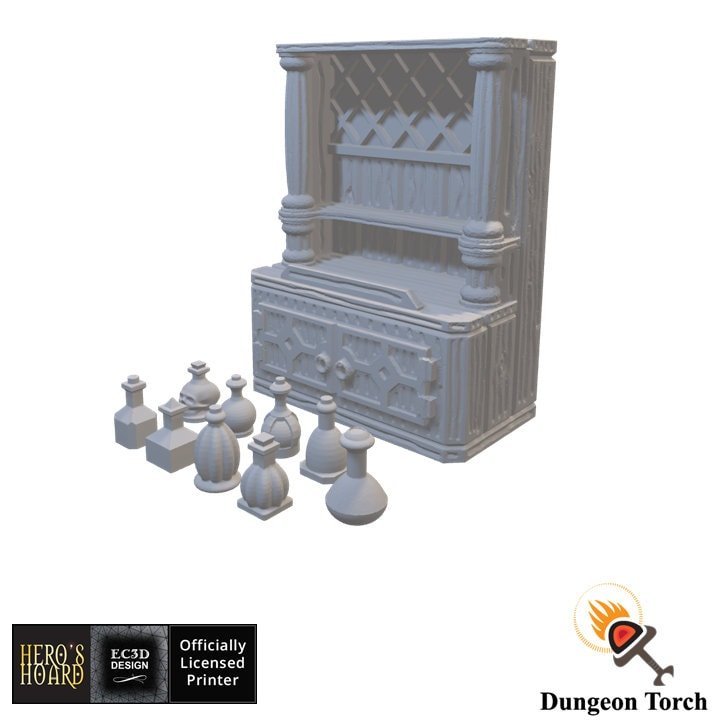 Miniature Potions Cabinet 28mm for D&D Terrain, DnD Pathfinder Tavern Furniture and Merchant Props