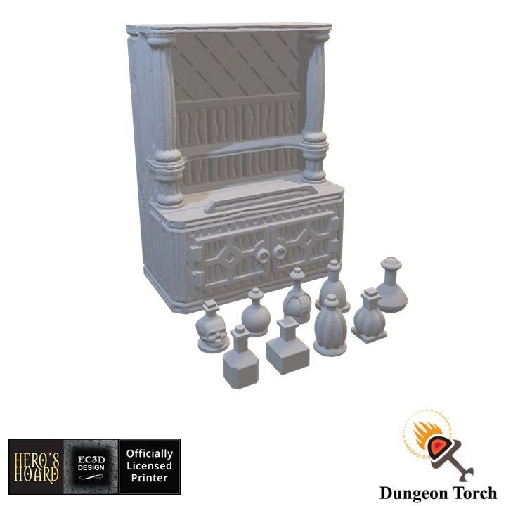 Miniature Potions Cabinet 28mm for D&D Terrain, DnD Pathfinder Tavern Furniture and Merchant Props