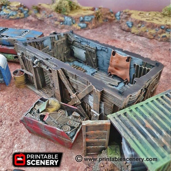 Scrapyard 15mm 20mm 28mm 32mm for Gaslands Terrain, Urban Fallout Post-Apocalyptic Junkyard, Shipping Containers, Wrecked Cars, Tire Pile