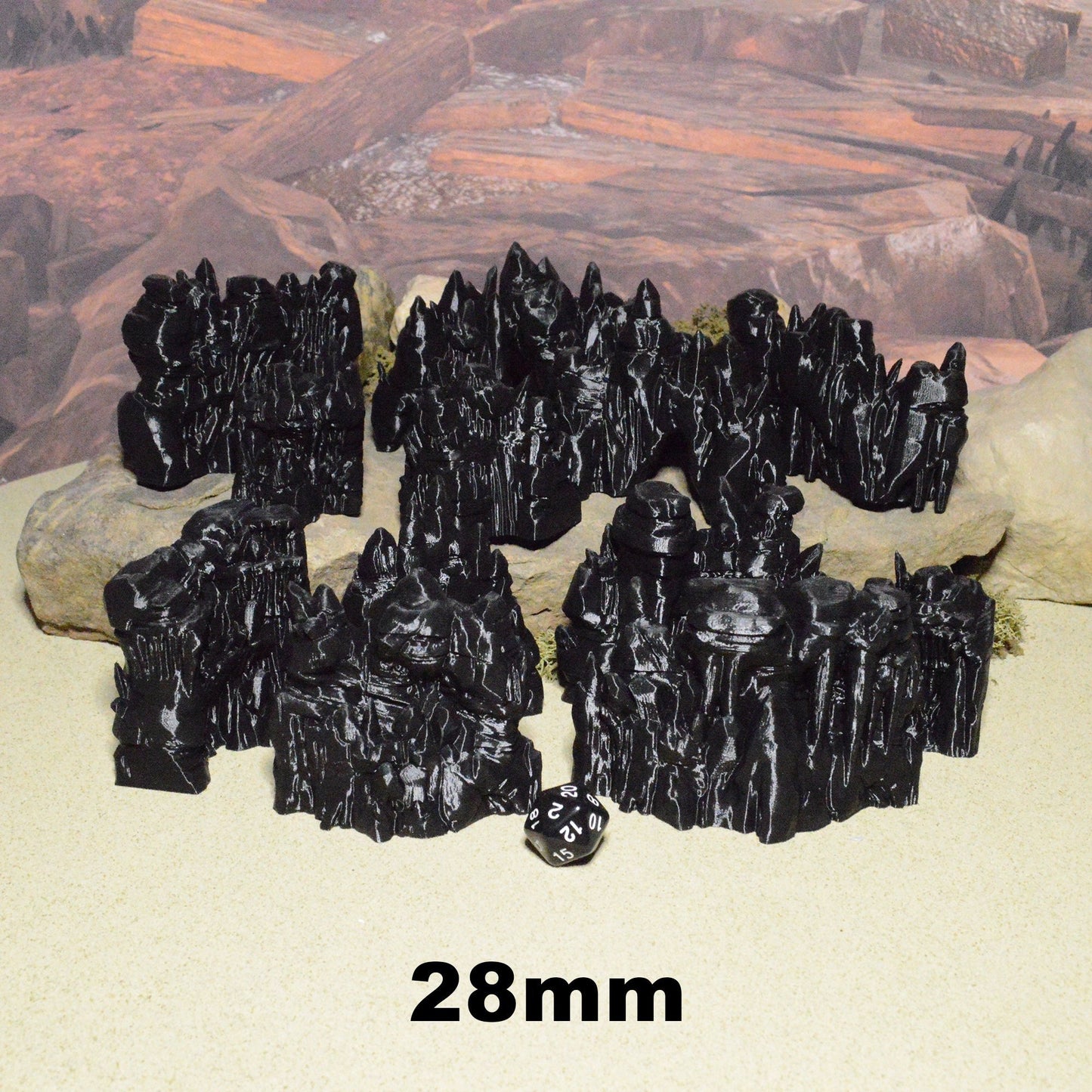 Crystal Grotto Walls 15mm 28mm for D&D Terrain, DnD Pathfinder Underdark Fantasy Cavern Stones, Out of the Abyss