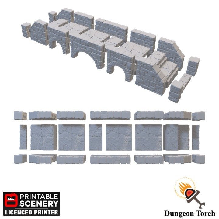 Heavy Stone Bridge Tiles 28mm, Modular OpenLOCK Building Tiles, D&D Medieval Village Terrain, DnD Build Your Own Bridge