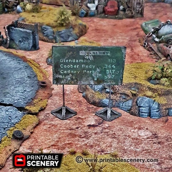 Ruined Billboards and Signs 20mm 28mm 32mm for Gaslands Terrain, Fallout Urban Post-Apocalyptic