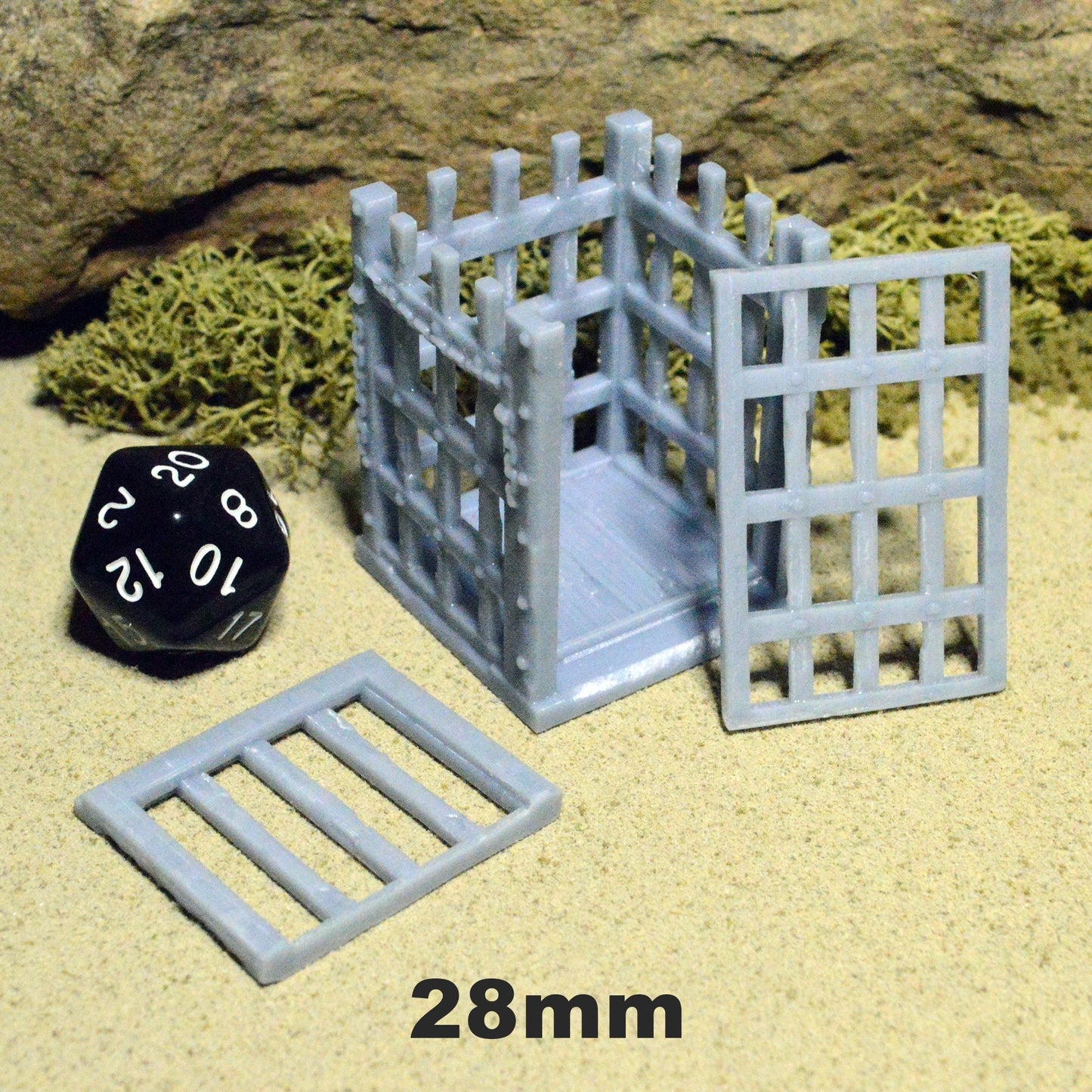 Miniature Iron Cage 28mm 32mm 42mm 50mm for D&D Terrain, DnD Pathfinder Fighting Pit Pirate Bandit Cage