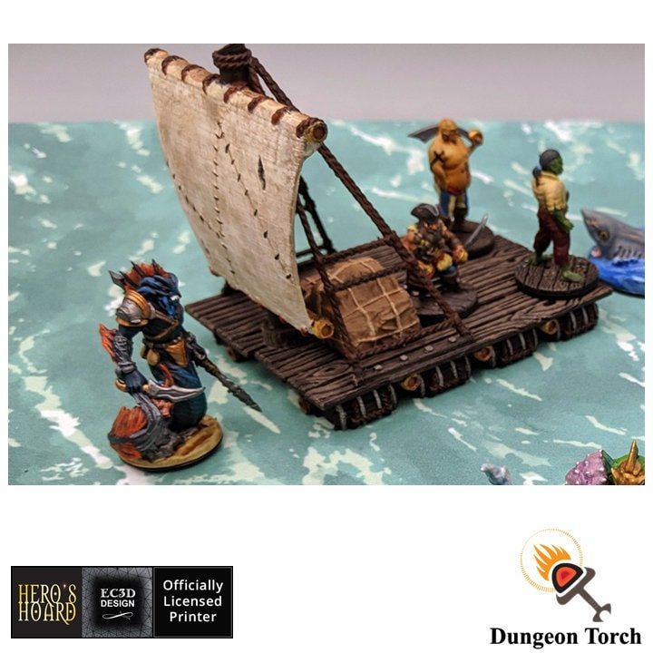 Pirate Raft 28mm 32mm for D&D Terrain, DnD Pathfinder Coastal, Blood and Plunder Boat
