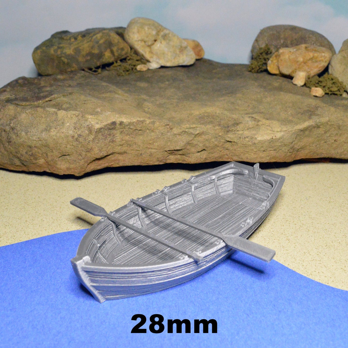 Miniature Row Boat 15mm 28mm 32mm for D&D Terrain, DnD Pathfinder Fantasy Pirate Dingy, Blood and Plunder