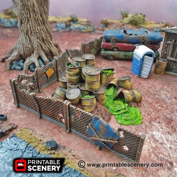 Scrapyard 15mm 20mm 28mm 32mm for Gaslands Terrain, Urban Fallout Post-Apocalyptic Junkyard, Shipping Containers, Wrecked Cars, Tire Pile