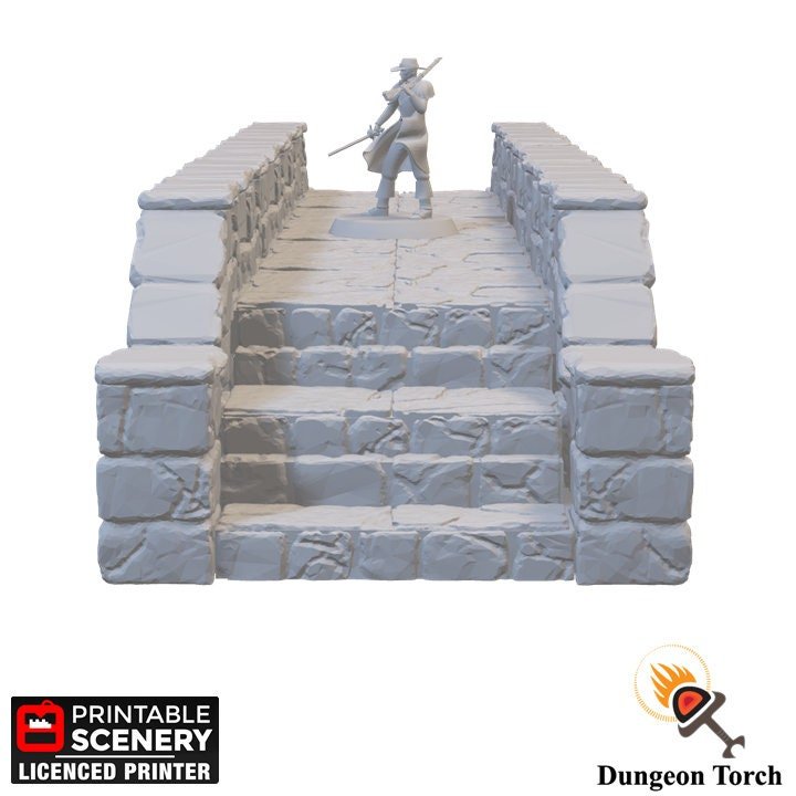 Heavy Stone Bridge 15mm 28mm for D&D Terrain, DnD Pathfinder Warhammer 40k - Modular OpenLOCK Building Tiles