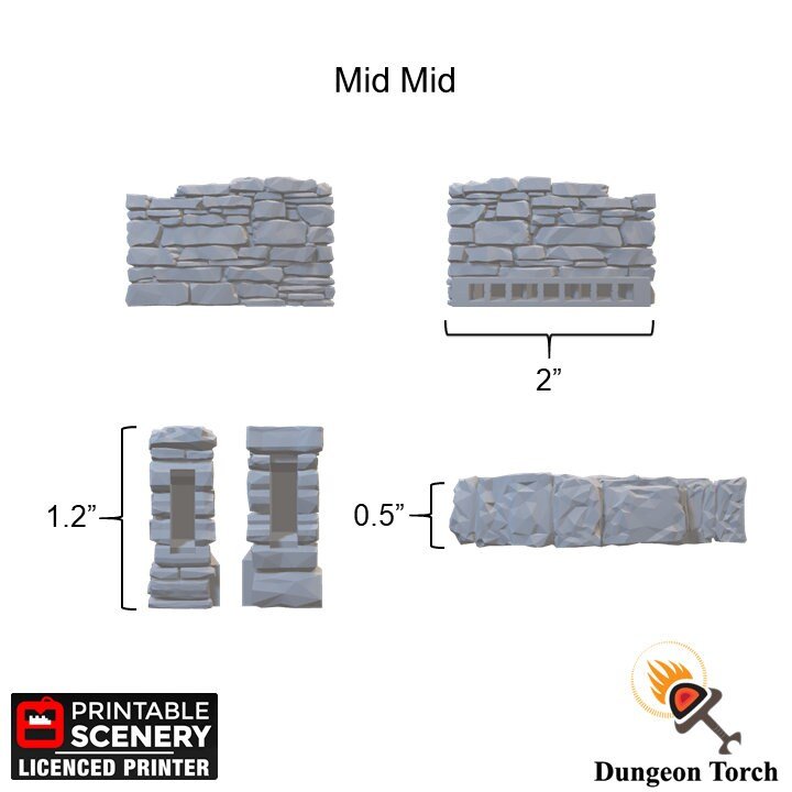 Ruined Schist Wall Tiles Straight 28mm, Modular OpenLOCK Building Tiles, D&D DnD Pathfinder Village Terrain, Stone Walls