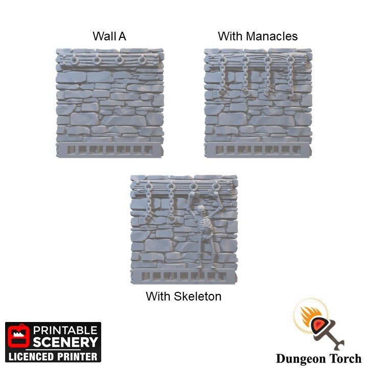 Guardhouse Chain Bolt Wall Tiles 28mm, Modular OpenLOCK Building Tiles, D&D Dungeon Terrain, DnD Stone Wall Tiles