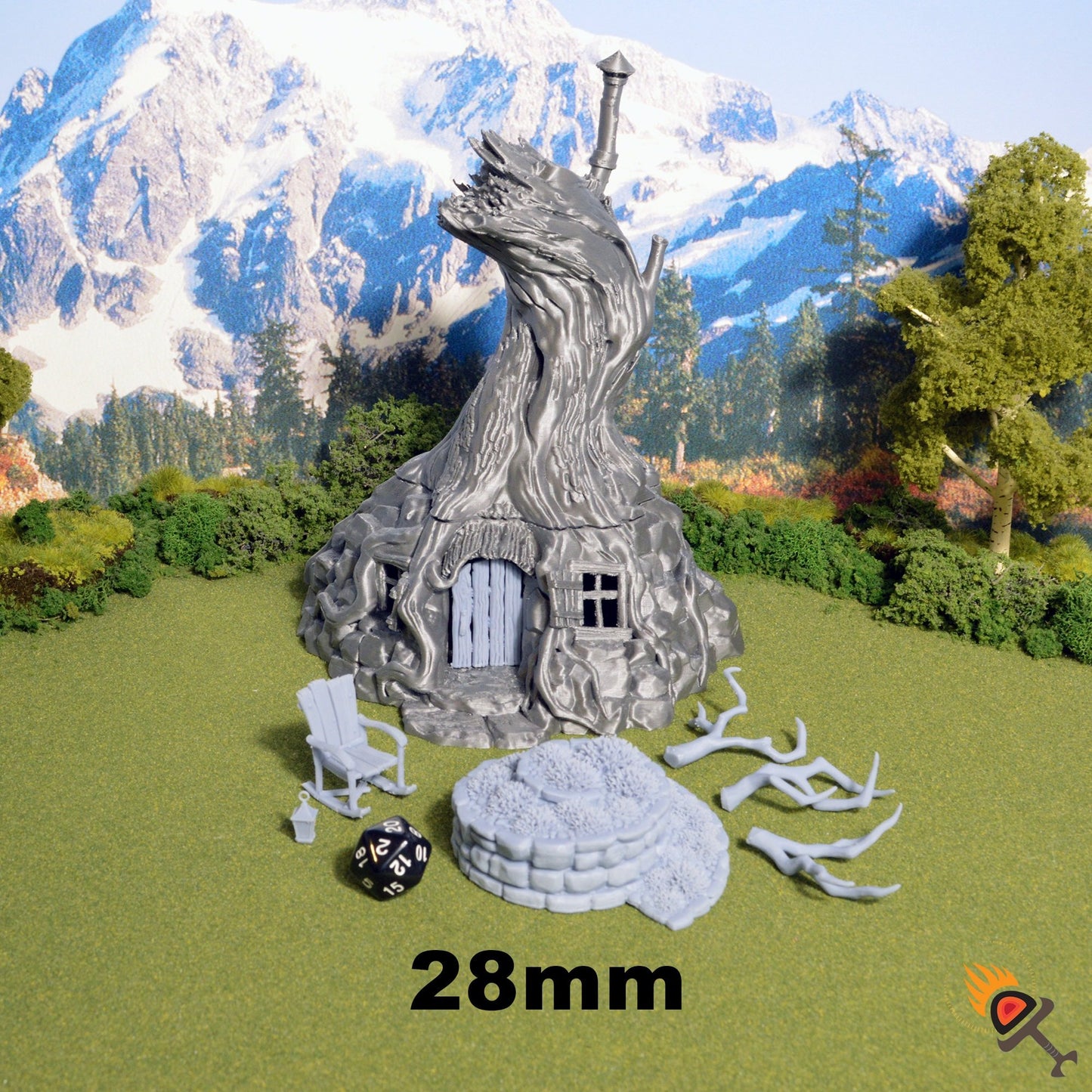 Witch's Hovel 15mm 28mm 32mm for D&D Terrain, DnD Pathfinder Ravenloft Shadowfell Shadow Fey Treehouse
