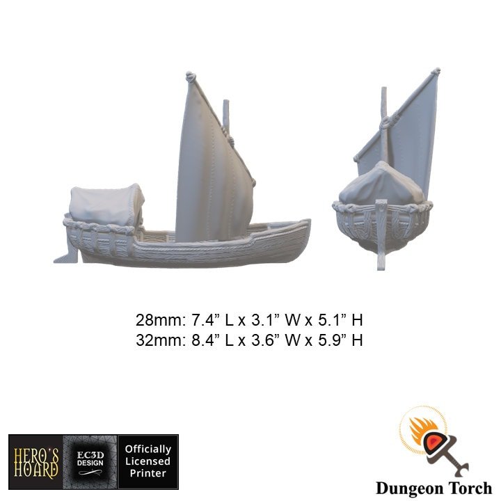 Miniature Skiff 28mm 32mm for D&D Terrain, DnD Pathfinder Coastal Fantasy Pirate Boat, Blood and Plunder, Ghosts of Saltmarsh