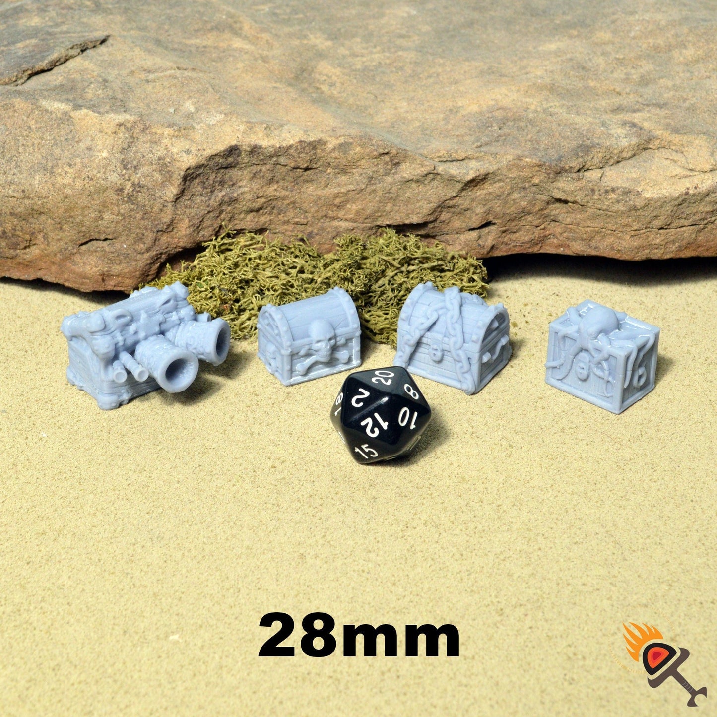 Miniature Treasure Chests 15mm 28mm 32mm for D&D Terrain, DnD Pathfinder Pirate Coastal, Depths of Savage Atoll